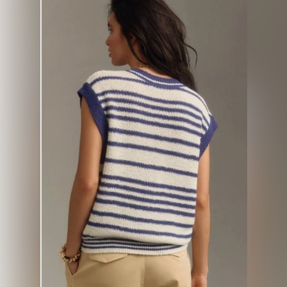Anthropologie Maeve Nautical Striped Knit Button-Up Sweater Vest XS Petite - Picture 2 of 7